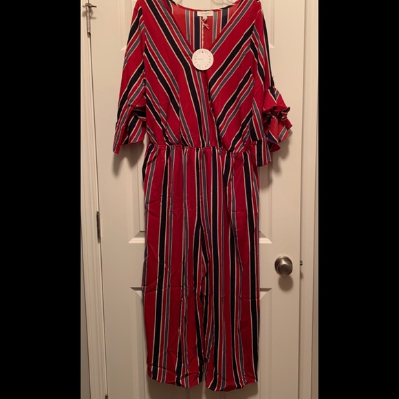 Umgee Pants - Umgee short sleeve striped jumpsuit 2XL